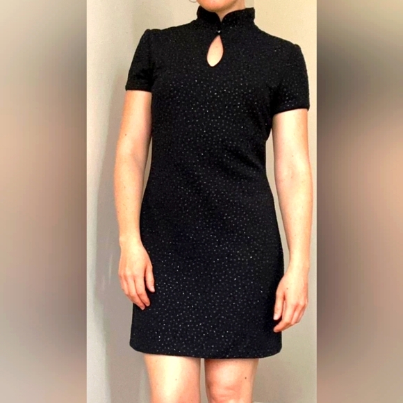 90's Vintage Warren Petites Black Sparkle Polka Dot Cocktail Dress Sz 2 - Picture 1 of 3